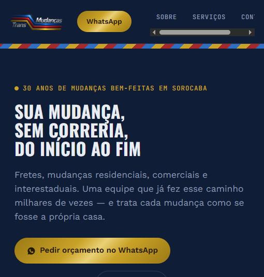 Página inicial do site da TransMudanças